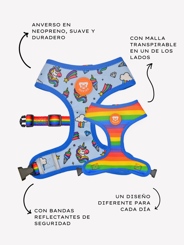 UNICORNS REVERSIBLE DOG HARNESS