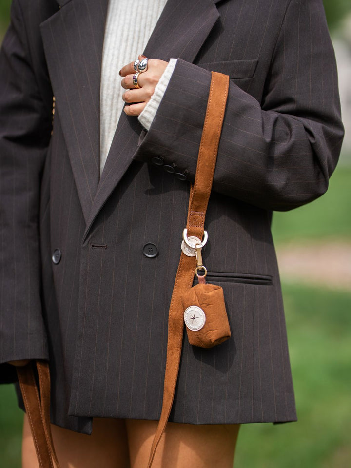 DOG POOP BAG HOLDER SUEDE CAMEL